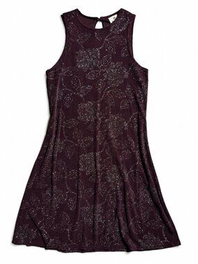 JALATE Women's Medium Plum Purple Glitter Floral A-Line Mini Dress